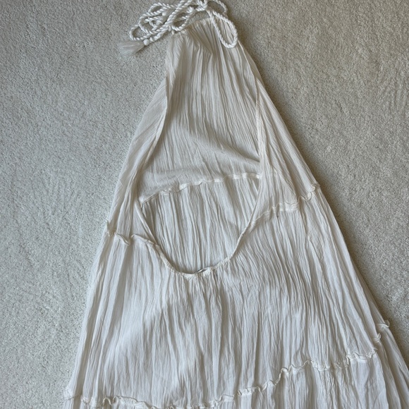 Lightweight White Halter Tiered Maxi Dress Coverup with a Low Back - Picture 2 of 2